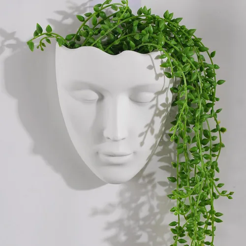 Miniatura 8 de Jarrón de cerámica con forma femenina, maceta moderna para escultura, cara humana, maceta colgante de pared con drenaje para el hogar, centros