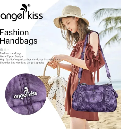 Miniatura 7 de Angelkiss - Bolsos y bolsos de mano para mujer, de cuero vegano lavado, bolso cruzado de hombro