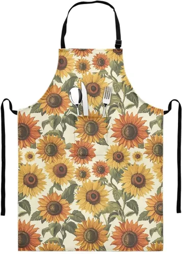 Miniatura 10 de GIFTPUZZ Delantal de chef para mujer con lazo largo y bolsillo frontal con correas