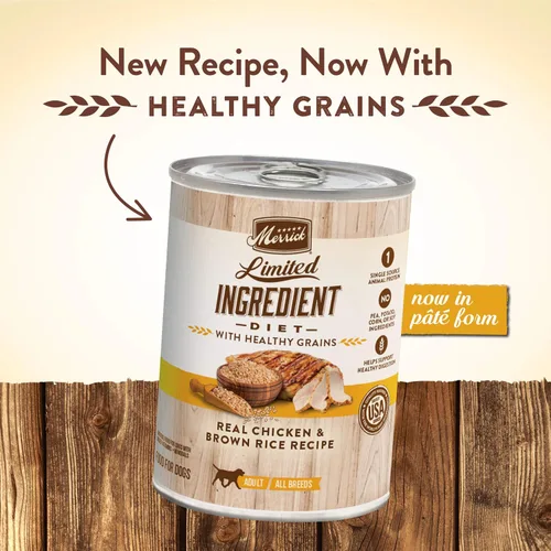 Miniatura 2 de Merrick Alimento húmedo enlatado para perros con cereales saludables de ingredientes limitados, receta de pollo y arroz integral para perros