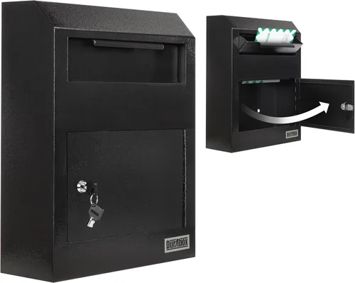 Durabox Caja Fuerte de Depósito con Buzón 12 x 4 x 15 pulgadas de Acero Resistente para Montaje en Pared para Correo, Cartas, Cheques, Llaves, Negro