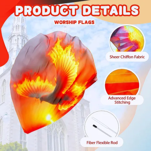 Miniatura 3 de Baisdan Banderas de adoración de 54 x 54 pulgadas para iglesia de baile, bandera de alabanza, banderas de paloma y fuego con varillas flexibles