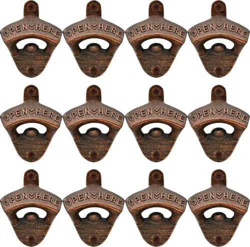 Miniatura 28 de Abrebotellas de cobre vintage montado en la pared de hierro fundido conjunto de cerveza ideal para hombres mujeres (3 piezas)