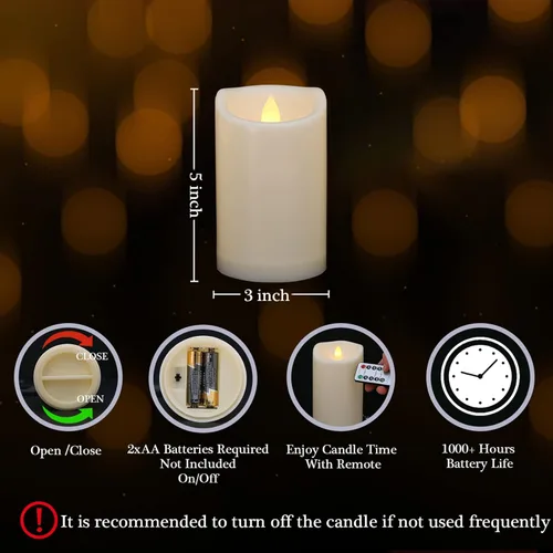 Miniatura 2 de Velas sin llama de 3" x 5" pulgadas para exteriores que funcionan con baterías, con control remoto y temporizador, velas LED parpadeantes de pilar 1