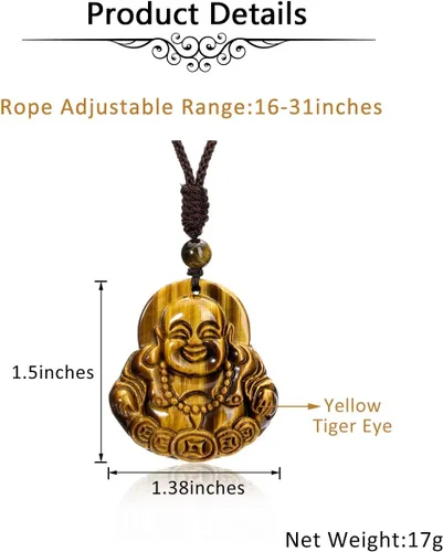 Miniatura 6 de Top Plaza Collar con dije de amuleto de ojo de tigre para hombre, con dije de protección de talismán de cristal curativo natural, collar de piedras