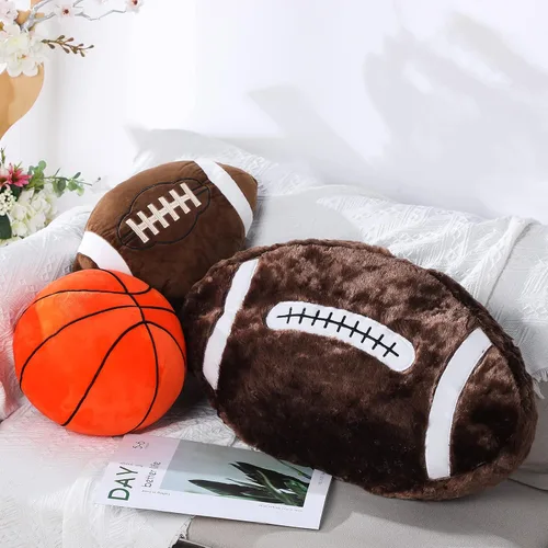 Miniatura 3 de Jetec 2 piezas de almohada de fútbol esponjosa suave en forma de lindo fútbol, decoración deportiva redonda de felpa con tema deportivo, cojín