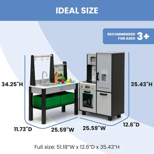 Miniatura 9 de Delta Children - Cocina de juguete Gourmet Todo en Uno de Rincón - Juego de cocina con estufa segura y sin calor con luces, horno, fregadero, Gris