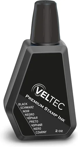 Veltec Tinta de repuesto prémium para usar con sellos autoentintados, fechadores y almohadillas de sello de goma, 2 onzas (negro)