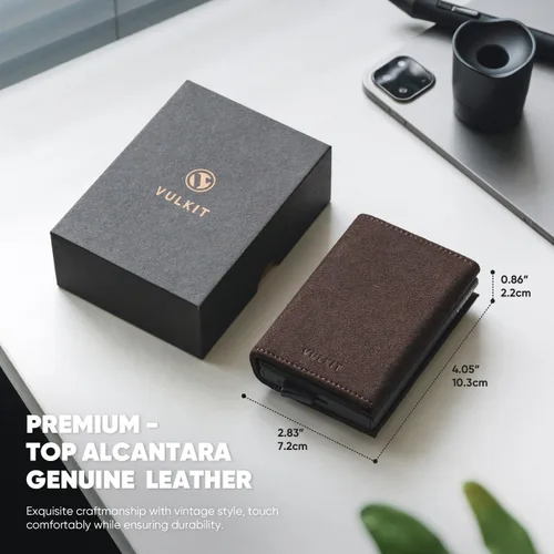Miniatura 2 de VULKIT Cartera plegable de cuero con compartimento para billetes, ventana de identificación y moneda