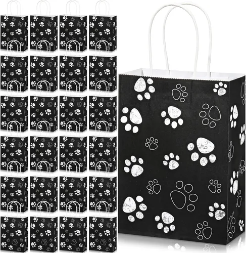 Blulu 20 Bolsas de Regalo con Forma de Pata de Cachorro/Perro con Asas de Papel Trenzado, Bolsas de Papel de Regalo con Pata de Perro para Golosinas