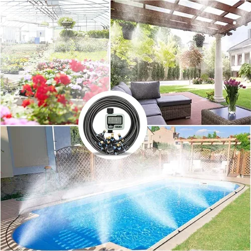 Miniatura 7 de Sistema de enfriamiento de nebulización de agua para exteriores, 50 pies, 49.2 ft, rociadores automáticos para patio exterior, con kit de manguera