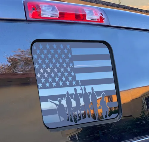 Miniatura 13 de Xinghe para Ford F150 F250 F350 2015-2025 2026, Calcomanías de bandera americana para ventana trasera, Calcomanía de bandera USA mate para ventana