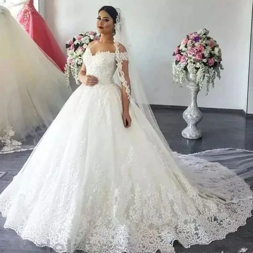 Miniatura 2 de XYAYE Verano playa una línea vestidos de novia para novia 2021 con mangas fuera del hombro vestido de novia con apliques XY013