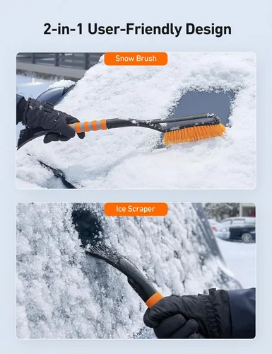 Miniatura 2 de AstroAI Paquete de 2 cepillos de nieve de 27 pulgadas y raspadores de hielo para parabrisas de automóvil, raspadores de nieve desmontables