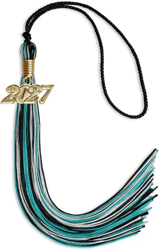 Miniatura 68 de Endea Graduation Borla mixta de triple color con gota de fecha dorada (negro/dorado/blanco, 2021)