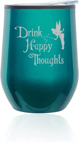 Miniatura 8 de Vaso de vino sin tallo, taza de viaje de café con tapa, diseño de hadas de pensamientos felices (verde)