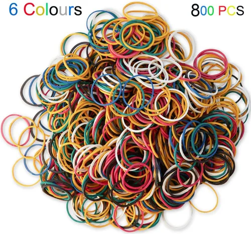 Miniatura 2 de AMUU Bandas de goma 800 unidades de 1.0 in 1 pulgada bandas de goma pequeñas 6 colores surtidos arco iris colorido bandas de goma para oficina