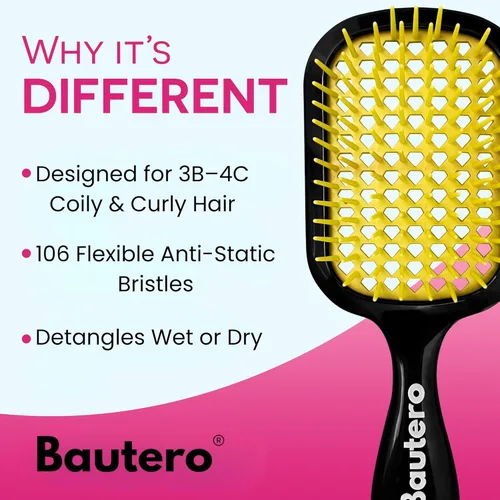 Miniatura 4 de Bautero Cepillo desenredante para cabello grueso y rizado, desenredante sin dolor para cabello natural enrollado 4C, reduce la rotura y el Saku
