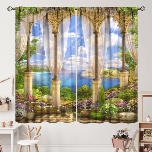 Miniatura 25 de Cortinas italianas, patio antiguo, sillas de café de Italia, casas históricas en la calle, sala de estar, dormitorio, cortinas opacas con bolsillo