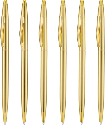 Wikult 6 piezas de bolígrafos de metal fino dorado, punta media de 1mm, tinta negra de escritura suave, para negocios, oficina, profesor,