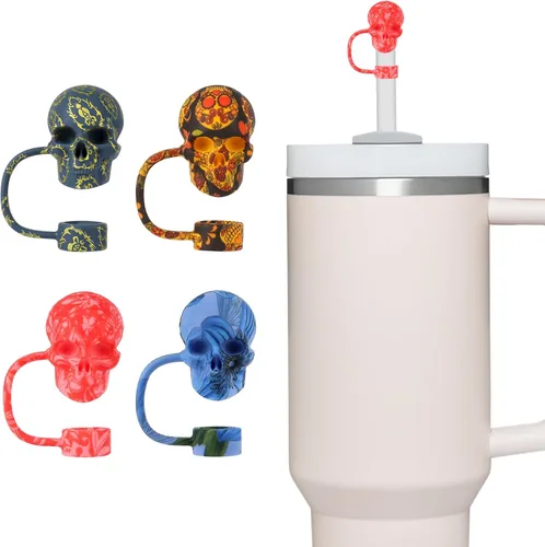 Miniatura 13 de 2 Pack de tapa de pajita con calavera para vaso Stanley 30 y 40 oz, accesorios para vaso de agua de tazón, tapa de pajita 3D reutilizable a prueba