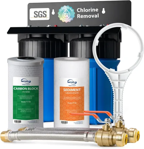 iSpring WGB21B+AH12MN16X2 Sistema de filtro de agua de 2 etapas para toda la casa, reduce el cloro, sistema de filtración de agua de sedimentos para