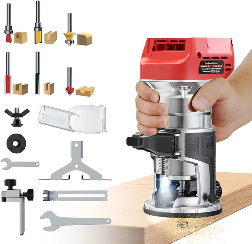 Miniatura 10 de DIYtoolifz Herramienta de enrutador inalámbrico compatible con batería DeWalt de 20 V (solo herramienta), enrutador de madera sin escobillas de 800