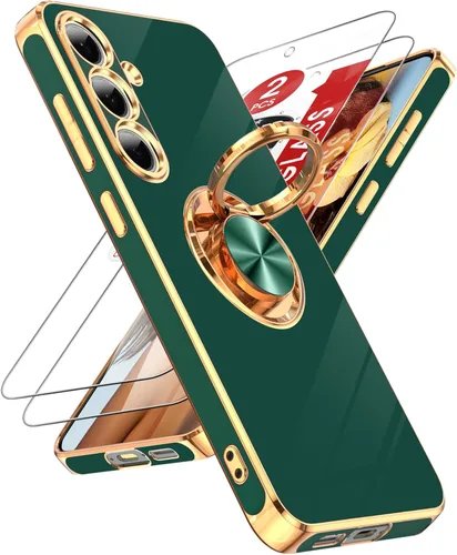 Miniatura 67 de LeYi Funda para Samsung Galaxy S22 Ultra con soporte de anillo giratorio de 360°, soporte magnético, chapado en oro rosa, borde protector para Negro