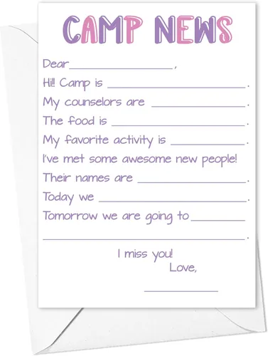 Miniatura 10 de Sleepaway - Tarjetas planas forradas para campistas, papelería para campamento de dormir para niños y niñas, juego de 10 tarjetas y sobres