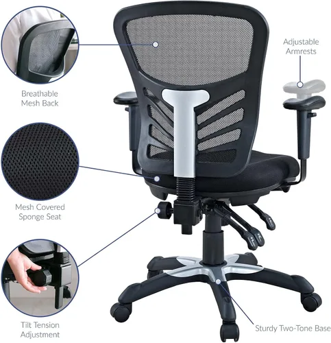 Miniatura 7 de Modway EEI-757-BLK Silla de oficina ergonómica articulada de malla en negro Color negro.