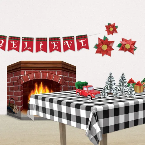 Miniatura 5 de Beistle Chimenea de ladrillo de pie, paquete de 3 unidades, decoración rústica para fiestas de Navidad, fondo de fuego sintético agrietado