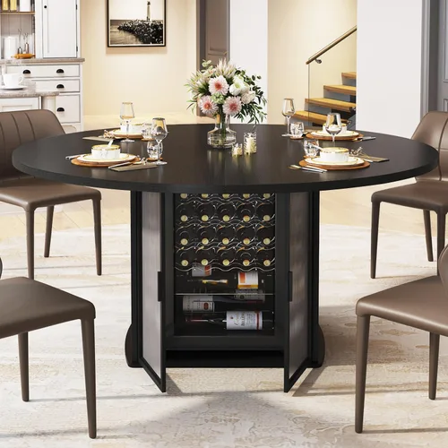 Miniatura 3 de IBF Mesa de comedor redonda negra para 4-6, mesa de cocina de 47 pulgadas con espacio para refrigerador, mesas de comedor modernas