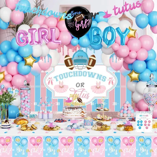 Miniatura 7 de 172 piezas Touchdowns o Tutús Decoraciones de Revelación de Género, Hombae Decoraciones de Revelación de Género de Niño o Niña Telón de Fondo Globo