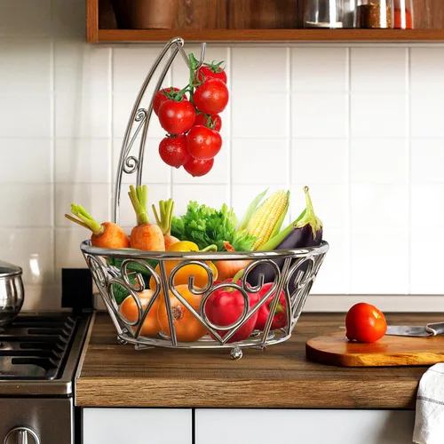 Miniatura 4 de Simple Houseware Cesta de frutas con colgador de árbol de plátano, acabado cromado Cromo