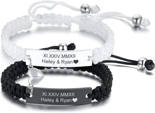 Miniatura 13 de MEALGUET Pulseras de ID Personalizadas para Parejas Grabado Personalizado Hecho a Mano Cuerda Trenzada Pulsera de Muñeca para Hombres Mujeres