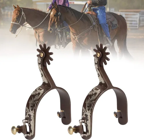 Zerodis 2 piezas de espuelas vaqueras occidentales, correa de estímulo vintage de bronce de acero de bajo carbono, accesorios de equitación hechos a