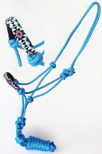 Miniatura 4 de CHALLENGER Nylon Horse Braided Rope Halter Beaded Noseband Lead Rope 606RT