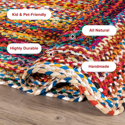Miniatura 3 de nuLOOM Tammara Multicolor, 2 pies 8 pulgadas x 16 pies, trenzado a mano, bohemio, algodón, suave y acogedor, alto tráfico, resistente a las manchas
