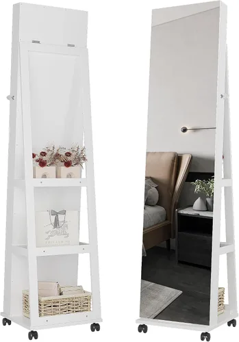 Miniatura 7 de OUTDOOR DOIT Organizador de joyas, armario de joyería, joyero de pie con espejo de cuerpo completo y armario de madera grande con cerradura