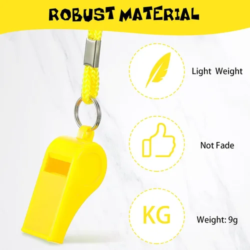 Miniatura 3 de Honoson Silbato para adultos con cordón de seguridad de plástico silbato de emergencia de supervivencia fuerte para salvavidas entrenadores Amarillo