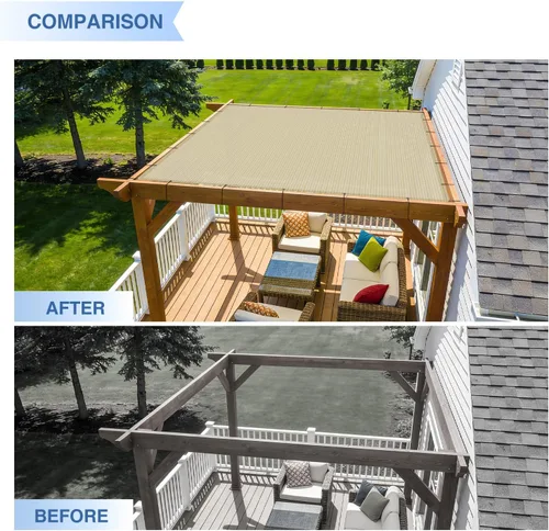 Miniatura 7 de E&K Sunrise - Toldo rectangular de 20 x 30 pies, con ojales de anillo en D, bloqueo UV, para pérgola, patio trasero, jardín, terraza (beige)