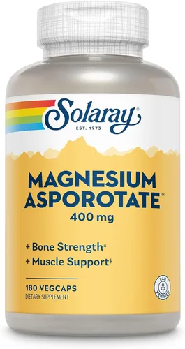 Miniatura 8 de Solaray Asporotato de magnesio 400 mg, aspartato, orotato y citrato complejo, corazón saludable, músculo, nervio y función circulatoria apoyo 180ct