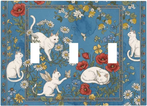 Miniatura 249 de Decorative Outlet Covers Blue Background White Cat Daisy Floral 2-Gang 1-Gang Wall Plate Single Toggle/Rocker Farmhouse Style Light Switch Covers