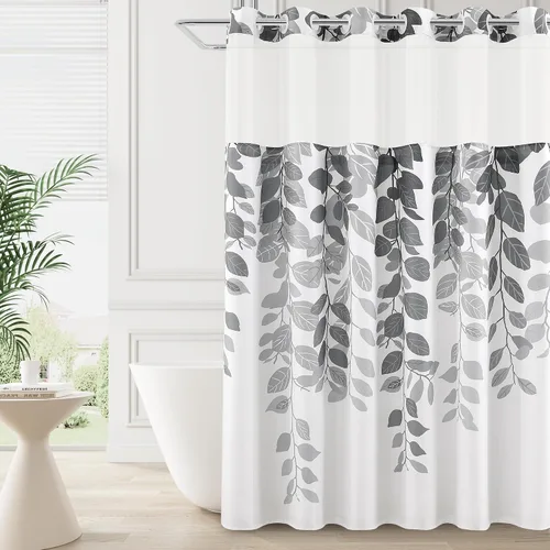 Miniatura 24 de BOODII Cortinas de ducha negras de 36 x 72 pulgadas, cortina de ducha de eucalipto de primavera para baño, cortina de baño con textura de flameado