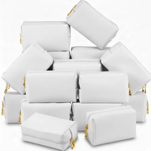 Miniatura 8 de Kigeli 15 piezas de bolsas de maquillaje estéticas, bolsas de cosméticos de cuero PU impermeables, bolsas de aseo lisas, bolsas de maquillaje a