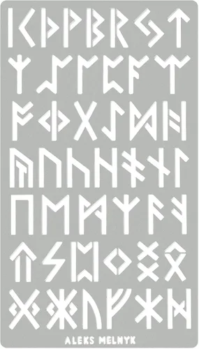 Aleks Melnyk No.35 Plantilla de metal, runas Futhark Elder, Alfabeto antiguo, alfabeto mágico de sigil 1 PC, Plantilla para leña, Grabado