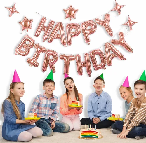 Miniatura 6 de iPartycool - Cartel de globos de feliz cumpleaños, 24 piezas de letras de aluminio de tereftalato de polietileno de alta calidad en 3D de oro rosa