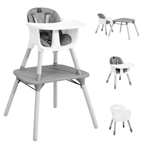 BABY JOY Silla alta, silla alta convertible 5 en 1 para bebés y niños pequeños, asiento elevador, juego de mesa y silla, silla de alimentación Gris