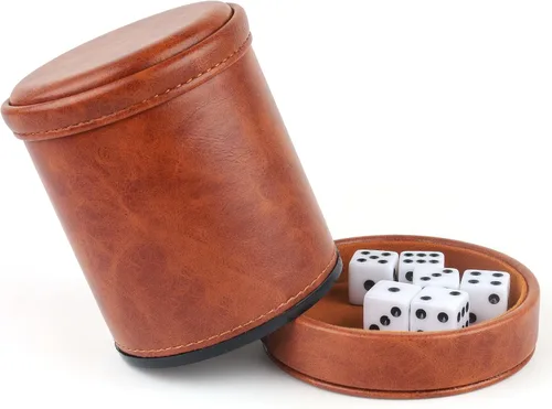 Miniatura 15 de Taza de Dados de Cuero Sintético con Tapa Incluye 6 Dados, Interior de Terciopelo Silencioso al Agitar para Dados Mentirosos Farkle Yahtzee