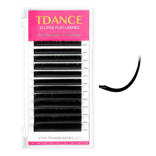 TDANCE - Extensiones de pestañas clásicas, pestañas planas, extensiones de pestañas de elipse, 0.15mm, rizo C, pestañas negras mate de longitud